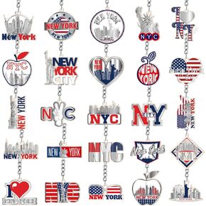 Sureio 25 Pcs NYC Metal Keychain New York American Patriotic Souvenirs Gifts USA Keychain NYC Souvenir Collection Bulk