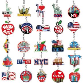 Sureio 25 PCS NYC Metal Keychain New York American الوطني الهدايا الهدايا الهدايا الأمريكية مجموعة مفاتيح NYC Souvenir Collection Bulk in Kuwait