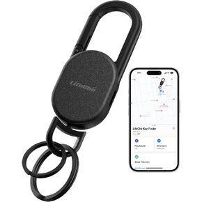 Keychain, Key Finder Built-in Anti-Loss Tracker, Heavy Duty Key Holder, Premium Stainless Steel Keychain Carabiner Car Key Chains with GPS Global Locator Tracking Waterproof Black