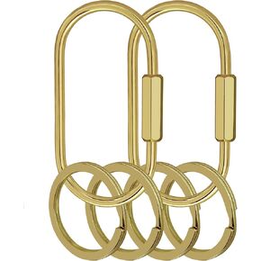 Key Chain, Brass Key Rings 2 Pack Screw Lock Key Organizer with 4 Rings Carabiner Keychain Clip for Men and Women