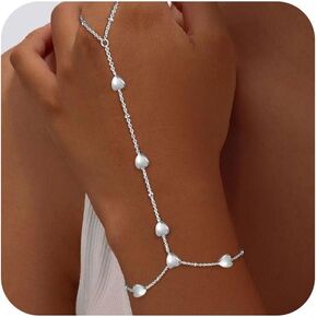 Bracelets for Women,14K Gold/Silver Plated Dainty Hand Chain Bracelets Trendy Ring Chain Bracelet Charm Gold Cuff Bangle Stackable Bracelets Fashion Body Jewelry Adjustable Waterproof Gifts for Her