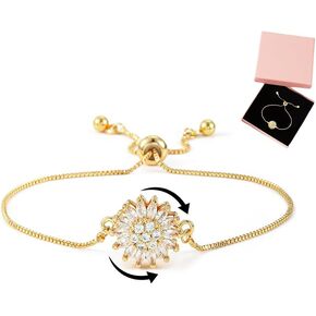 Spinning Sunflower Bracelet for Women 7"-9" Adjustable Flowers Rhinestone Fidget Bracelets for Tiny Wrist Sparkly Flower Anxiety Bracelet Cubic Zircon Sunflowers Mood Statement Bracelets Worry Relieving Jewelry Accessories