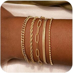 أساور Kyerlyn الذهبية للنساء مقاوم للماء ، ومجوهرات ذهبية حقيقية 14K للنساء العصرية لذيذ القابلة للتكدي