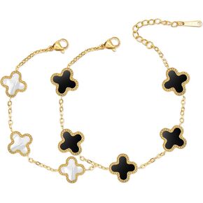 Unique 18K Gold Four Leaf Clover Bracelet for Women White Gold Lucky Link Clover Bracelets, Trendy Bracelets Set Jewelry Gifts for Women