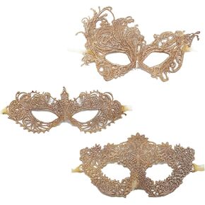 Masquerade Masks for Women Couples,Men Mardi Gras Mask,Girls Black Gold Lace Costume,Adults Venetian Party Dress