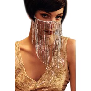 BABEYOND Crystal Rhinestone Fringe Masquerade Mask Chain Costume Headwear Mardi Gras Mask