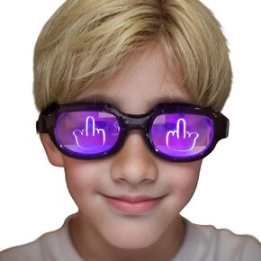 LED Light Up Middle Finger Glasses - 7 Switchable Colors, Rechargeable Funny Glasses for Nightclub, Concerts, Rave Party, Interactive Gag Gifts for Adults, Teens, Couples (Black)