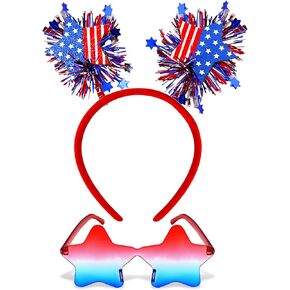 4th of July Headband for Women Girls Star Sunglasses Independence Day Hair Accessories Patriotic Party Hair Supplies Red White Blue Party Favors