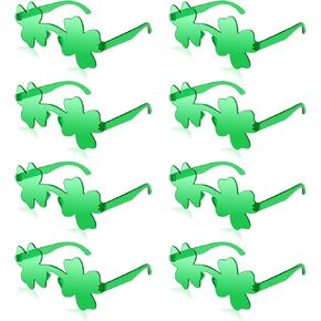 JUSTOTRY 8 Pairs St. Patricks Day Glasses - Shamrock Four Leaf Clover Design Green Lucky Plastic Shutter Glasses Shades Sunglasses for Irich Saint Patricks Day Accessories Party Decorations Supplies