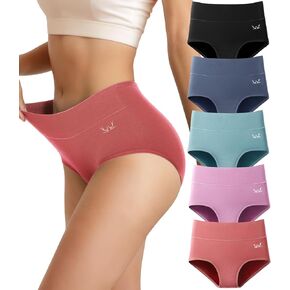 Women's Cotton Underwear High Waisted Underwear Soft Briefs Full Coverage Ladies Panties 5 Pack(Regular & Plus Size)
