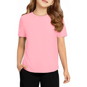Haloumoning Girls Athletic Shirts Short Sleeve Dry Fit T-Shirt Kids Summer Curved Hem Tee Tops 5-14 Years in Kuwait