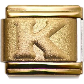 Dolceoro Alphabet K Letter Initial, 9mm Traditional Classic Type Italian Modular Charm Bracelet Link - Satin Gold Stainless Steel