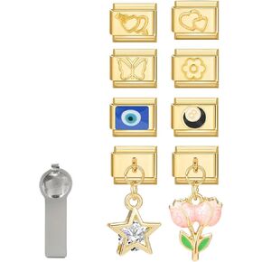 السحر الإيطالي مجموعة الذهب معلقة فقط سحر ، 8pcs 9mm 9ms إيطالية السحر السحر الرابط يدوي وحدة DIY الهدايا المجوهرات