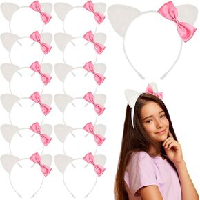 12 Pcs Kitty Cat Ears Headbands Plastic Hello Cat Party Favors Kitten Party Decorations Bow Headwear Cats Coquette Hair Accessories for Women Kitten Birthday Gifts Hair Hoops Costume