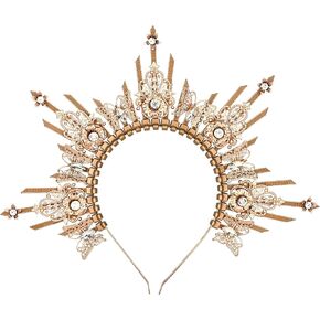 Butterfly Crystal Halo Crown - Gold Spiked Zip Tie Sun Mary Goddess Headpiece Fantasy Renaissance Costume Headband