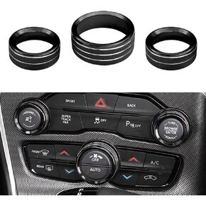 3PCS AC Air Conditioner Switch Button Knob Cover, Radio Volume Control Knob Aluminum Alloy Trim Cover for Dodge Challenger Jeep Grand Cherokee Chrysler, Car Interior Decor Accessories(Black)