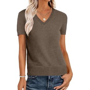 ANRABESS Women’s Wool Blend Tops Short Sleeve V Neck Soft Business Dressy Casual Pullover Sweater 2025 Trendy Outfits
