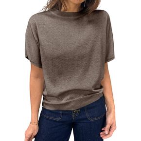 Saodimallsu Womens قصيرة الأكمام سترة عارضة طاقم أساسية رقبة فضفاضة متماسكة المسحور قمم الصيف خفيفة الوزن بلوزات