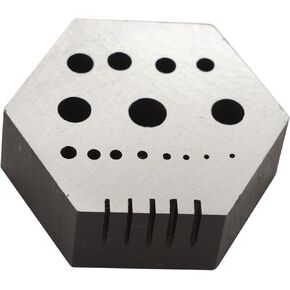 TAURISH Hexagonal Steel Riveting Anvil Block 17mm Thick Multi-Functional Bench Tool for Drilling, Riveting, Jewelry Making, and Watch Repair Hardened Steel Block with 15 Holes and 5 Slots
