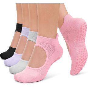 Iseasoo Pilates Socks for Women Non Slip Grip Socks Yoga Socks Ankle Grippy Socks Woman for Barre, Hospital, Barefoot