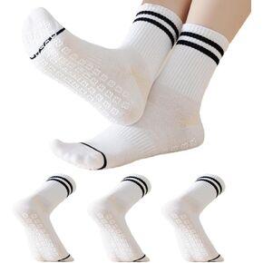 Pilates Socks with Grips, 3 Pairs Crew Yoga Socks for Women Non Slip Grip Sock