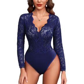 Avidlove Lace Bodysuit for Women Sexy Long Sleeve V Neck Body Suits Going Out Tops Snap Crotch One Piece Teddy Lingerie in Kuwait