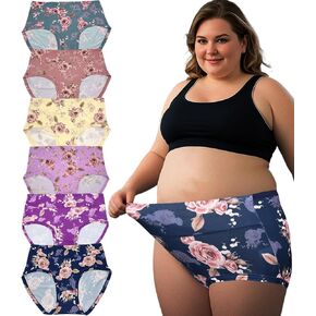 Women’s Plus Size Underwear Panties Briefs High Waist Rose Floral 6 Pack Plus Size Ladies Panties Briefs Underwear