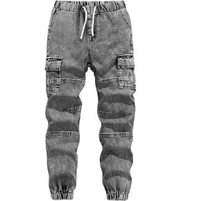 Wdirara Boy's Cargo Jeans Flap Pocket Deapered Denim Pants