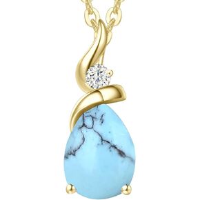 FANCIME 14K Solid Yellow Gold Birthstone Pendant Necklace for Women with Diamond Pear Shaped Teardrop Necklace Birthday Gifts for Mom Women Sterling Silver Chain 16" + 2" Extender