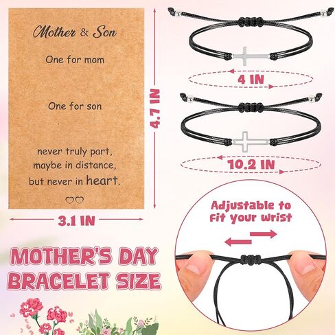 Mothers Day Bracelet Gifts, Adjustable Hearts Mother and Son Bracelet with Card, Celebrate Love Mothers Day Gifts for Grandma Son Accessories in Saudi Arabia