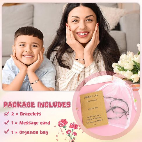 Mothers Day Bracelet Gifts, Adjustable Hearts Mother and Son Bracelet with Card, Celebrate Love Mothers Day Gifts for Grandma Son Accessories in Saudi Arabia