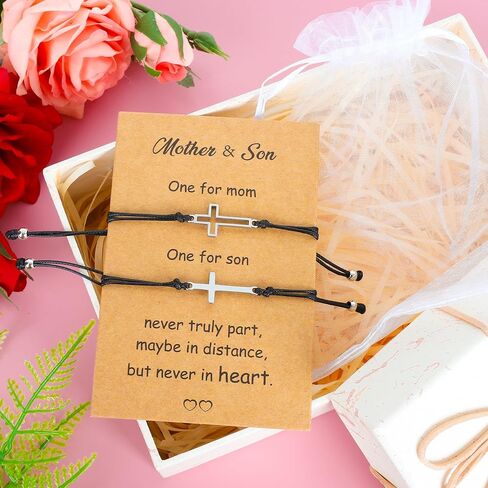 Mothers Day Bracelet Gifts, Adjustable Hearts Mother and Son Bracelet with Card, Celebrate Love Mothers Day Gifts for Grandma Son Accessories in Saudi Arabia