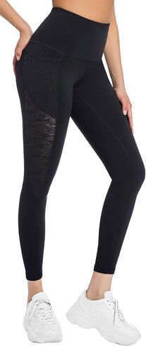 Yoga Pants for Women - High-Waist Lace Leggings Breathable Moisture-Wicking with Pockets,Perfect for Yoga Running in Saudi Arabia