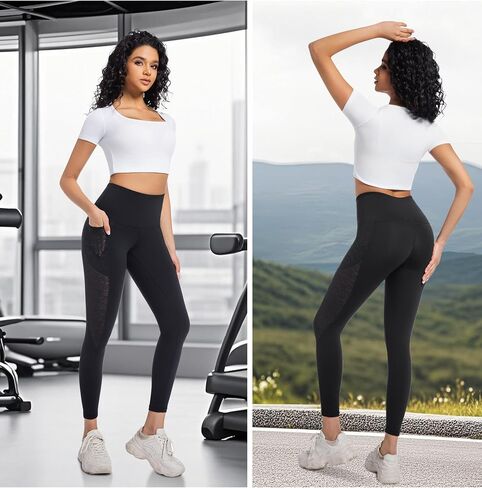 Yoga Pants for Women - High-Waist Lace Leggings Breathable Moisture-Wicking with Pockets,Perfect for Yoga Running in Saudi Arabia