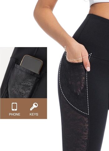 Yoga Pants for Women - High-Waist Lace Leggings Breathable Moisture-Wicking with Pockets,Perfect for Yoga Running in Saudi Arabia
