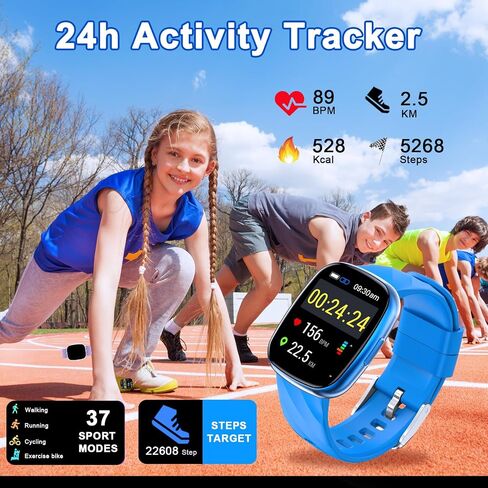 Kids Watch, Digital Watch for Boys Girls, IP67 Waterproof Games Fitness Tracker with 20+ Sport Modes, Sleep Monitor, Music, Games, Great Sports Watches Gift for Teens Kids (Blue) in Kuwait