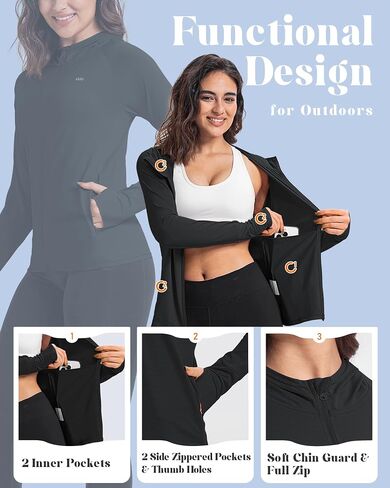33,000ft Women's UPF 50+ Sun Protection Jacket UV Long Sleeve Hoodie Jacket Lightweight Zip up Sun Shirt for Hiking Running in Kuwait