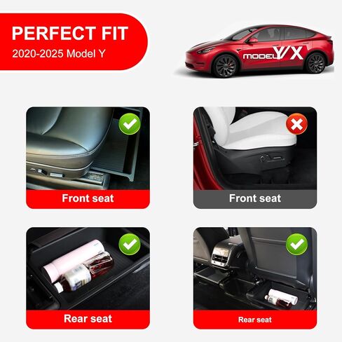 Under Seat Storage Box for Tesla Model Y, Hidden Organizer Tray Underseat Bins for 2020-2024 Model Y Interior Accessories, Upgraded ABS+TPE Double Layer Storage Box fit Tesla Accessories (Black) in Kuwait