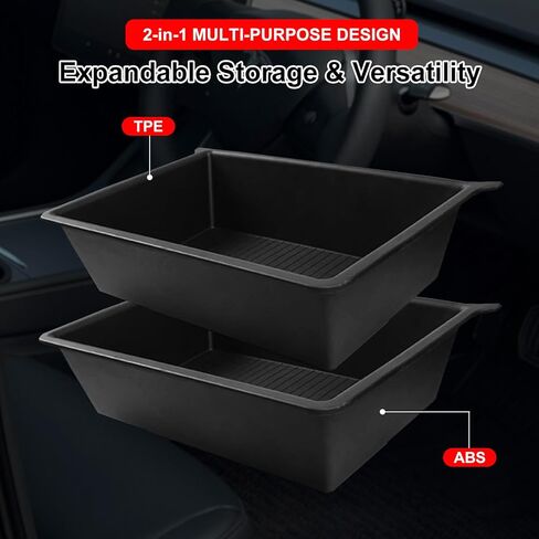 Under Seat Storage Box for Tesla Model Y, Hidden Organizer Tray Underseat Bins for 2020-2024 Model Y Interior Accessories, Upgraded ABS+TPE Double Layer Storage Box fit Tesla Accessories (Black) in Kuwait