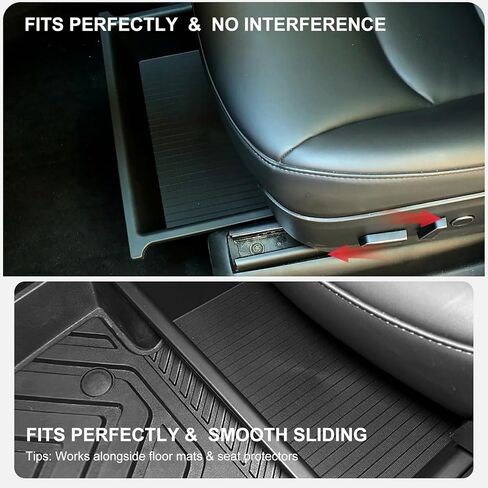 Under Seat Storage Box for Tesla Model Y, Hidden Organizer Tray Underseat Bins for 2020-2024 Model Y Interior Accessories, Upgraded ABS+TPE Double Layer Storage Box fit Tesla Accessories (Black) in Kuwait