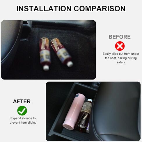 Under Seat Storage Box for Tesla Model Y, Hidden Organizer Tray Underseat Bins for 2020-2024 Model Y Interior Accessories, Upgraded ABS+TPE Double Layer Storage Box fit Tesla Accessories (Black) in Kuwait