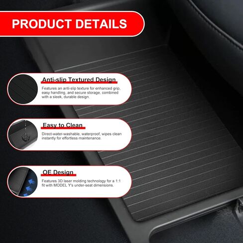 Under Seat Storage Box for Tesla Model Y, Hidden Organizer Tray Underseat Bins for 2020-2024 Model Y Interior Accessories, Upgraded ABS+TPE Double Layer Storage Box fit Tesla Accessories (Black) in Kuwait