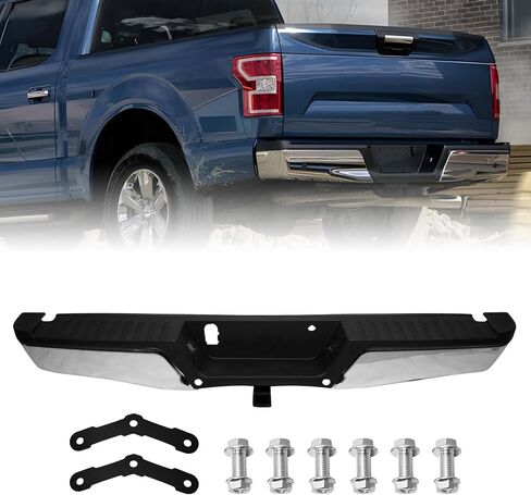 Rear Step Bumper Assembly Compatible with Ford F150 Pickup 2015-2020 Chrome Steel Rear Bumper With Max Tow Hitch Without Parking Sensor Holes Replacement for FO1103187 in Saudi Arabia