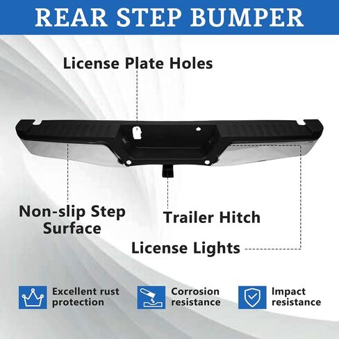 Rear Step Bumper Assembly Compatible with Ford F150 Pickup 2015-2020 Chrome Steel Rear Bumper With Max Tow Hitch Without Parking Sensor Holes Replacement for FO1103187 in Saudi Arabia