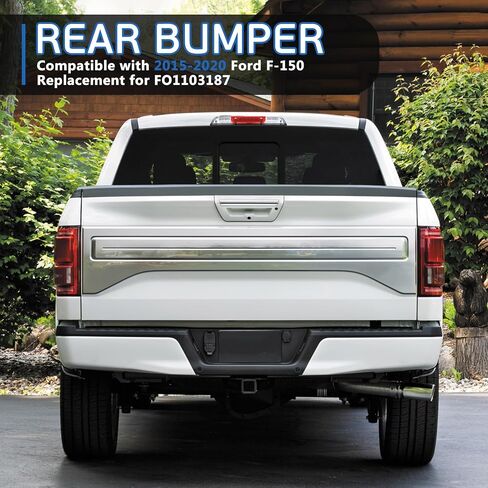 Rear Step Bumper Assembly Compatible with Ford F150 Pickup 2015-2020 Chrome Steel Rear Bumper With Max Tow Hitch Without Parking Sensor Holes Replacement for FO1103187 in Saudi Arabia