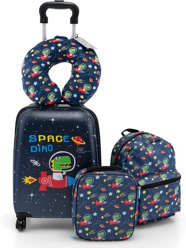 HONEY JOY Kids Luggage Set, 16 Inch Rocket Toddler Luggage, Neck Pillow, Airplane Approved, 5 Piece Spinner Travel Luggage for Boys Girls (Rocket) in Kuwait