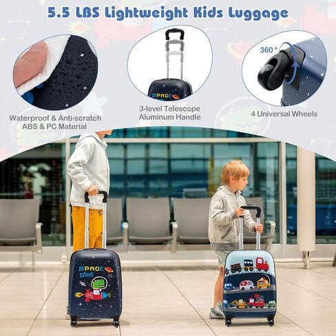 HONEY JOY Kids Luggage Set, 16 Inch Rocket Toddler Luggage, Neck Pillow, Airplane Approved, 5 Piece Spinner Travel Luggage for Boys Girls (Rocket) in Kuwait