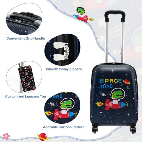 HONEY JOY Kids Luggage Set, 16 Inch Rocket Toddler Luggage, Neck Pillow, Airplane Approved, 5 Piece Spinner Travel Luggage for Boys Girls (Rocket) in Kuwait