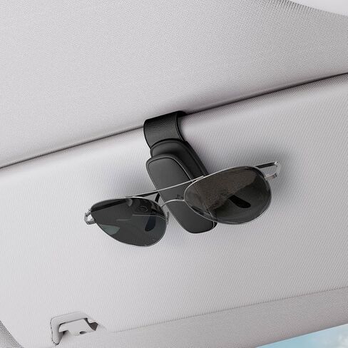 Spigen Magnetic Velo Vegan Leather Sunglass Holder Designed for New Tesla Model Y 2025 Refresh, Model 3/Y/S/X/Cybertruck and Car Visor (Black) - 2 Pack in Kuwait