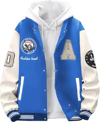 SHENHE Men's Letter Print Varsity Jacket Color Block Streetwear Bomer Baseball Jacket in Saudi Arabia